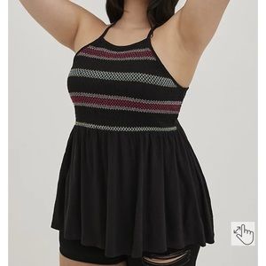SUPER SOFT SMOCKED HIGH NECK BABYDOLL TOP Black